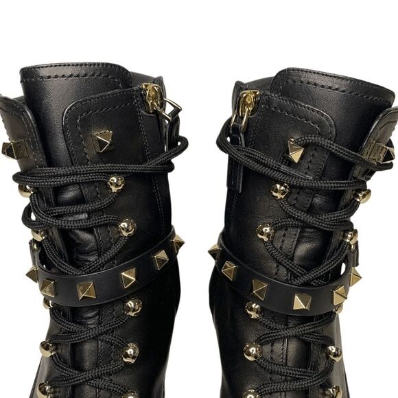 Valentino Garavani Rockstud High-Heel Studded Strap Combat Boots EU 37 Lace Up - Picture 3 of 9